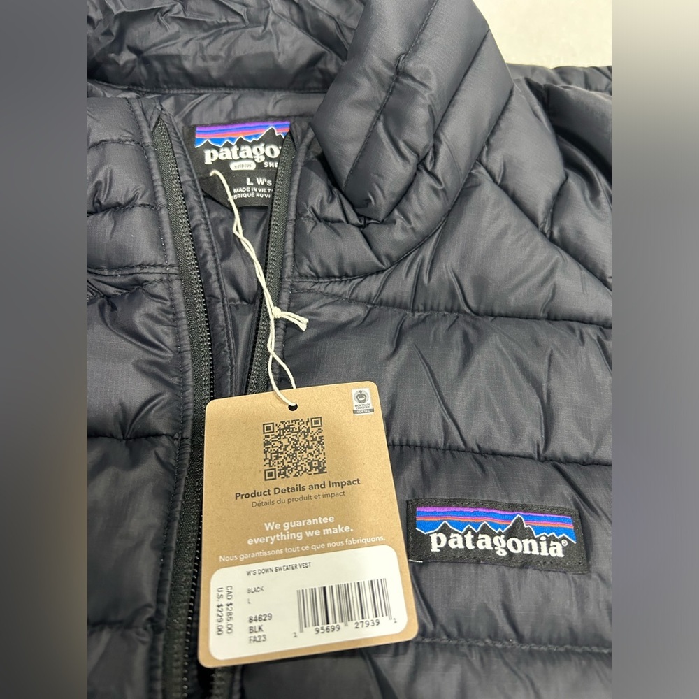 Patagonia Women's Large Down Sweater Vest Puffer Puff Black NWT Insulated Goose - Picture 5 of 6